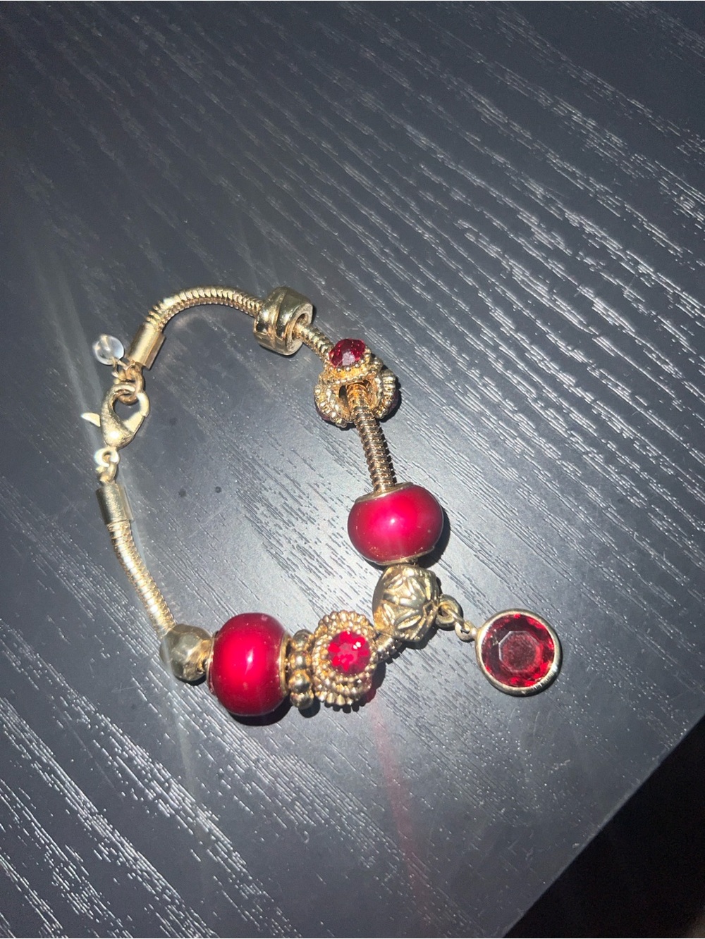 & Other Stories Gold-Tone Bracelet with Red Beads and Charms